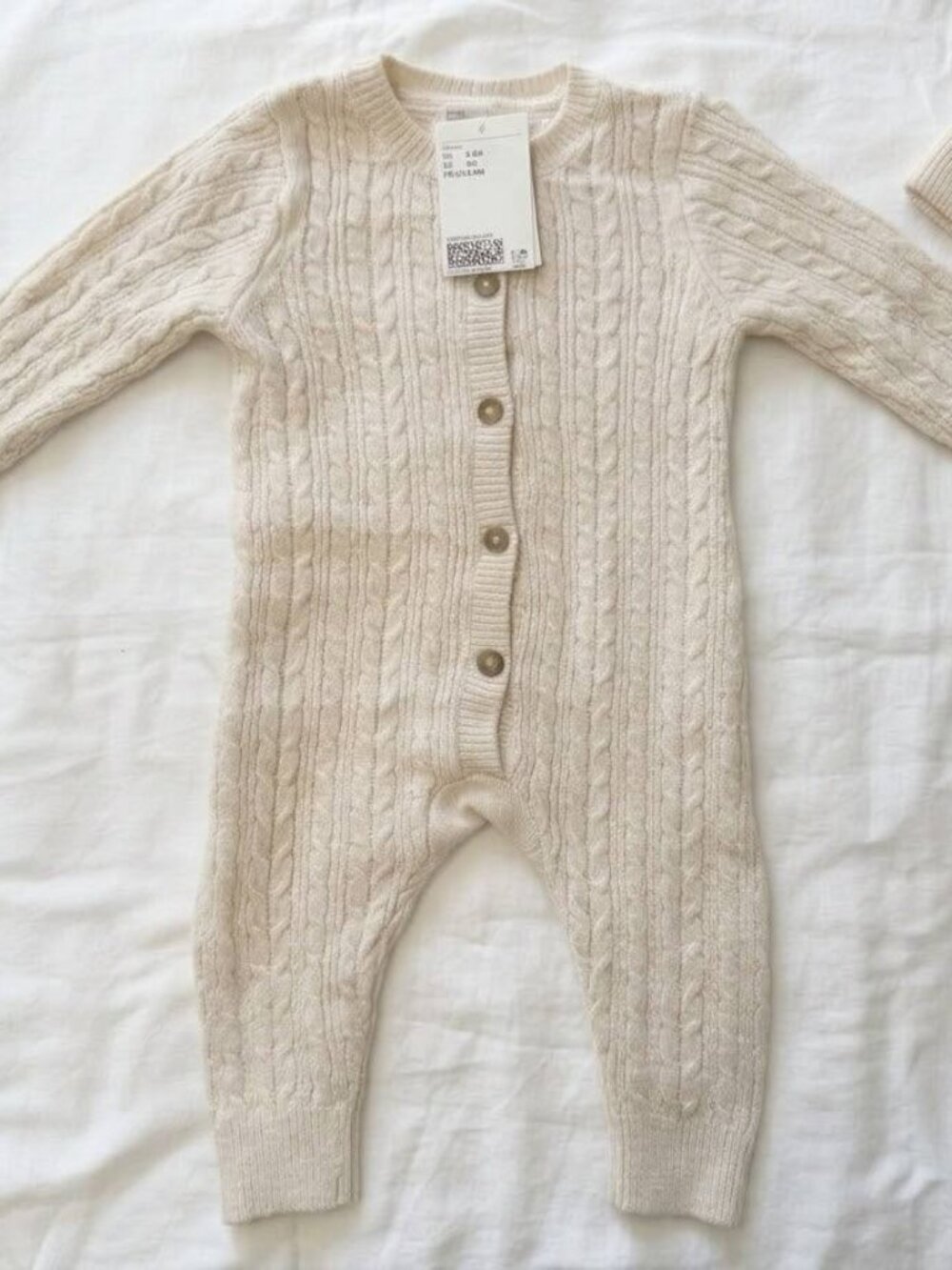 Baby Girl 3-6M Cable Knit Romper Coverall and Beanie Hat Set Cream Oatmeal NWT